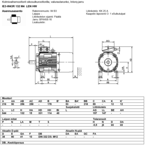 Mittakuva VEM IE3 IEC 132 Intorq jarru